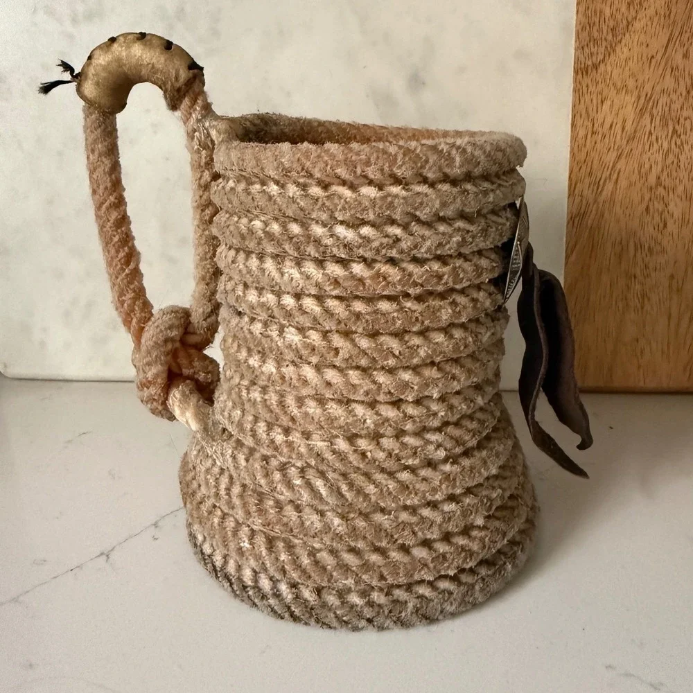 Lariat Rope Beer Mug set Holder Western Star‎ Concho Leather Tassel Drink cowboy